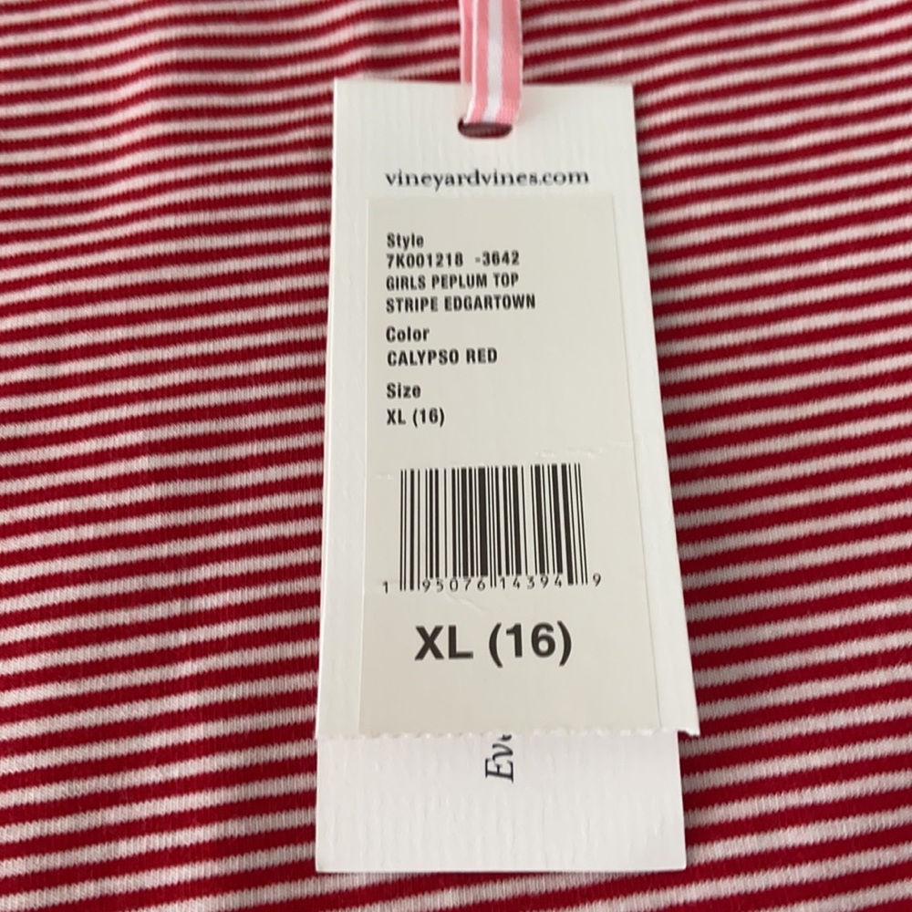 PREP STRIPE XL / 16 NWT NEW GIRLS PEPLUM TOP STRIPE EDGARTOWN CALYPSO RED WHITE - Picture 4 of 7